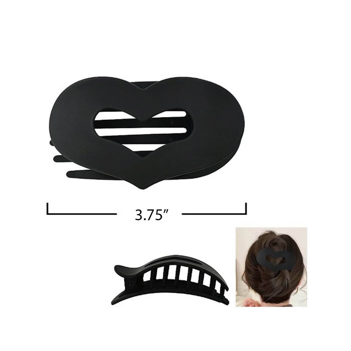 LOVE YOU MORE HAIR CLIPS heart-shaped claw clip in matte black, measuring 3.75", perfect for stylish half-up hairstyles.