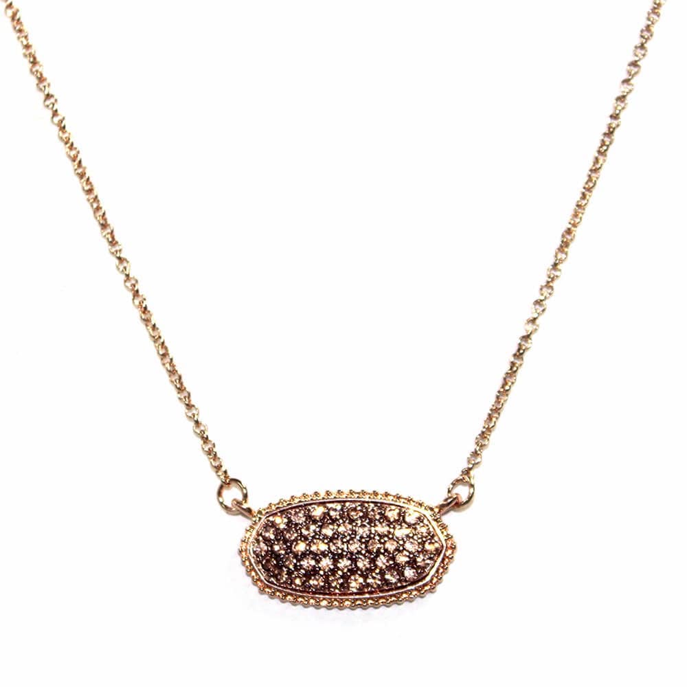 Druzy oval pendant necklace in gold setting, featuring textured druzy stone for elegant sparkle.