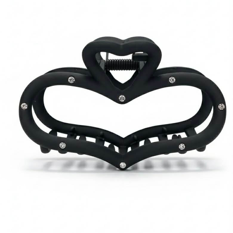 Matte Heart Shaped Stone Accent Hair Claw Clip featuring a heart design and rhinestone accents in a matte black finish.