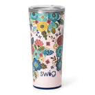 SWIG BELLA ROSA TUMBLR 22 OZ with vibrant floral design in pink background, perfect for hot and cold beverages.