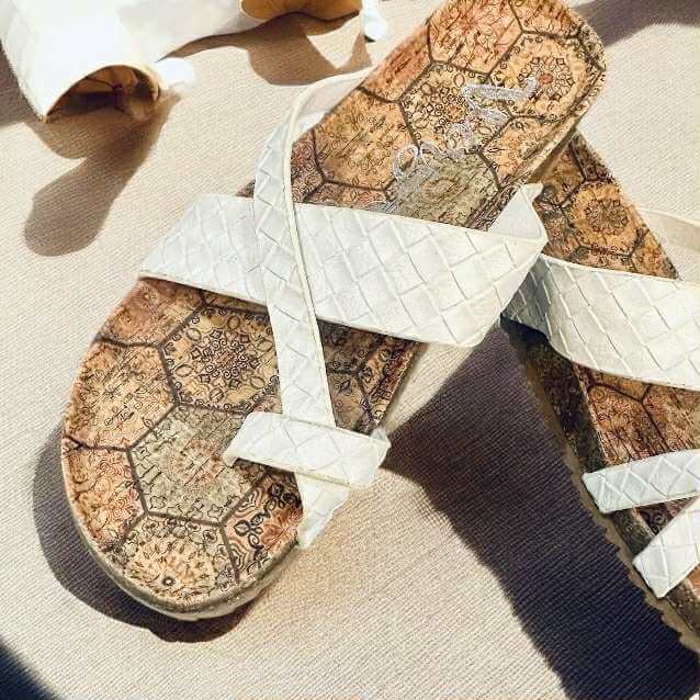 Better Be Me Sandals by Very G, chic ivory toe loop slides with woven straps and stylish design.