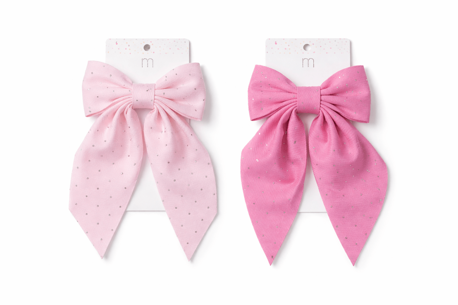 SUGAR SPARKLE HAIR BOWS (2 colors) featuring a light pink and vibrant pink bow with rhinestones, perfect for styling.