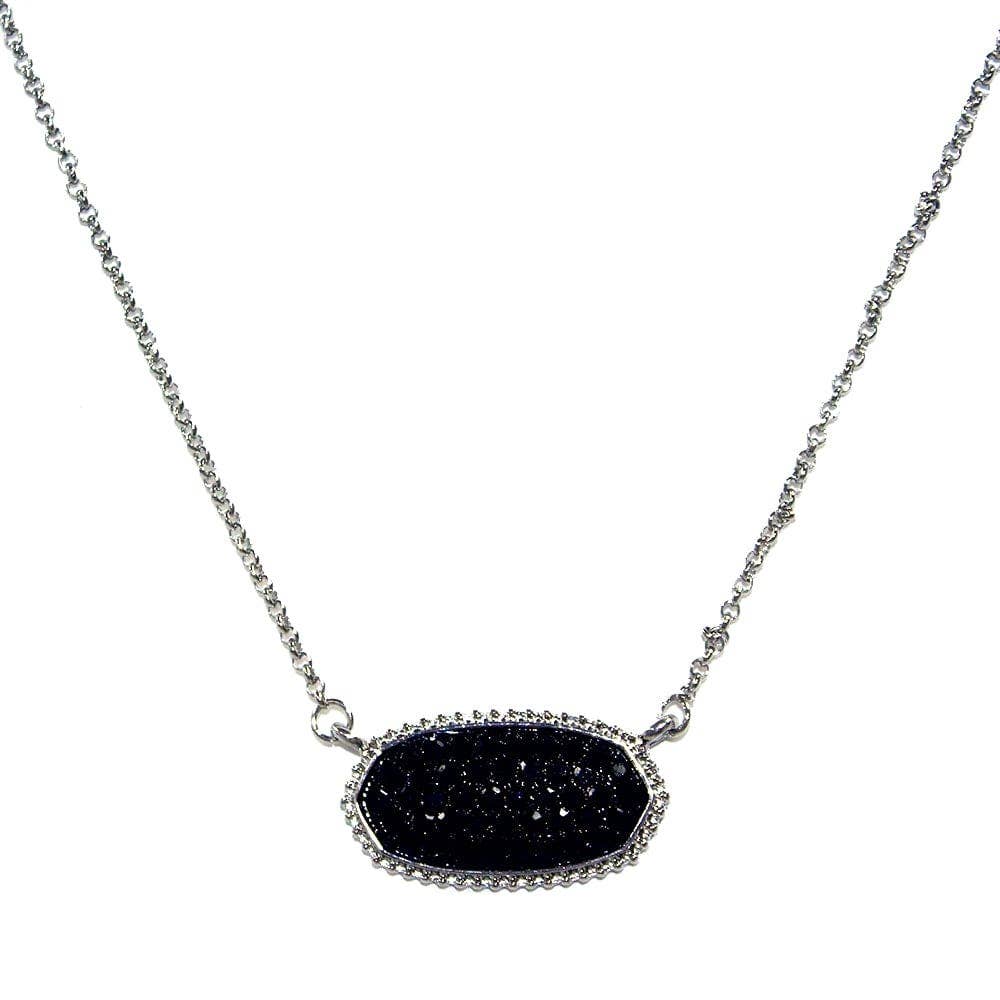 Druzy oval pendant necklace in black showcasing elegant texture and natural sparkle, perfect for any occasion.