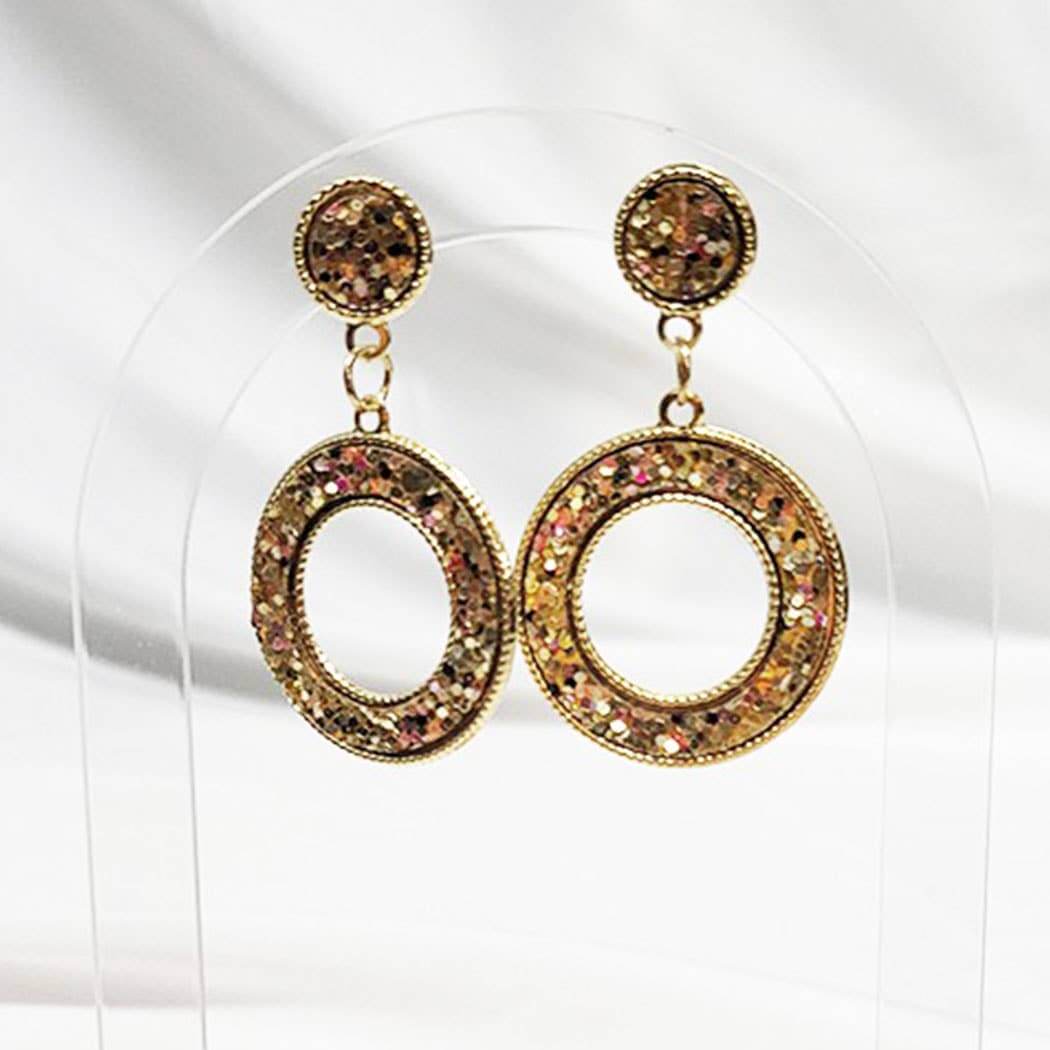 Confetti Dazzle Earrings in gold with colorful glittering confetti, perfect for adding sparkle to any outfit.