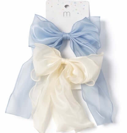 PRETTY PAIR ORGANZA HAIR BOW SET in soft blue and white colors, featuring elegant sheer organza fabric.