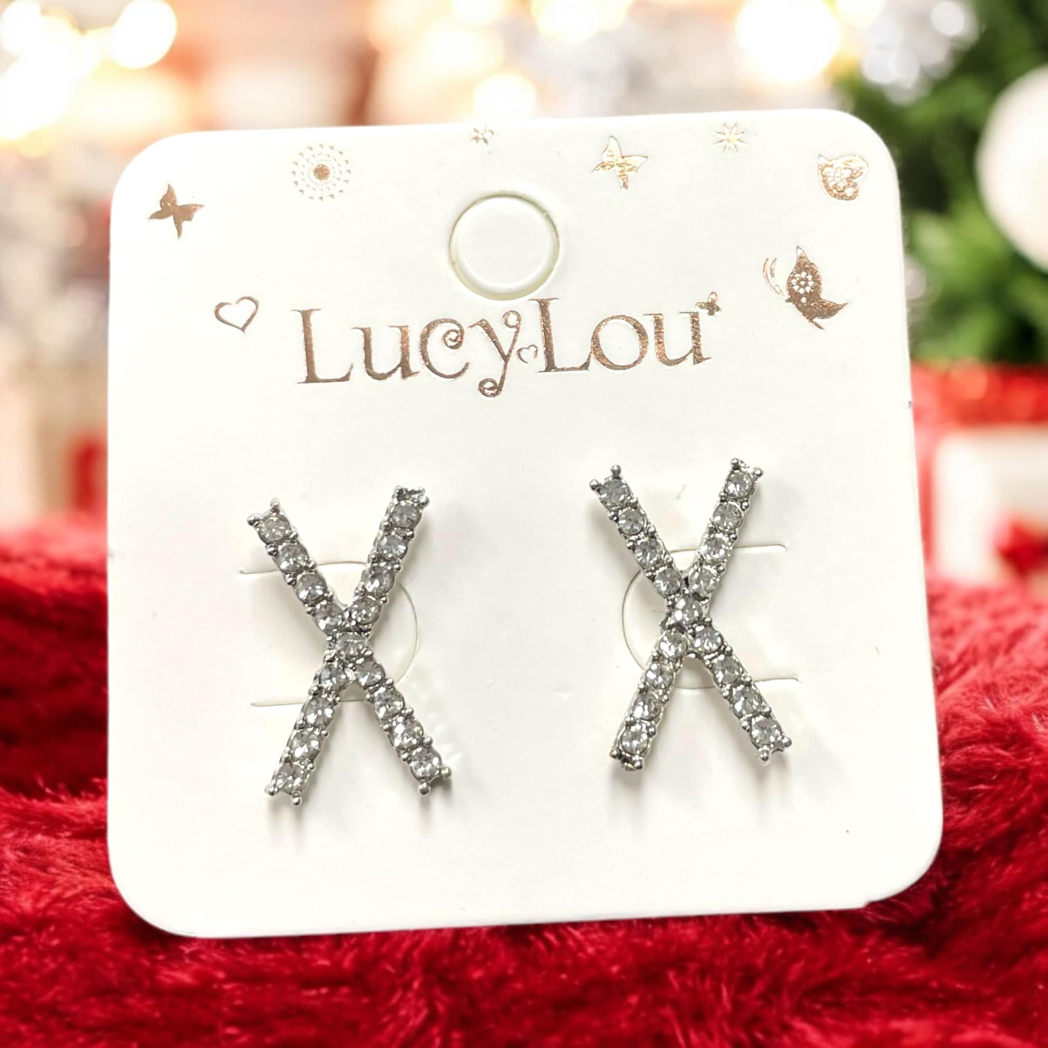Xtra Sparkle Earrings with rhinestones on card, perfect for glamorous holiday outfits.