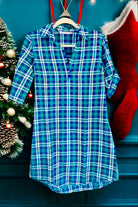 PLAID RUSH Dress by Given Kale, blue plaid, adjustable sleeves, perfect for fall and winter styling.
