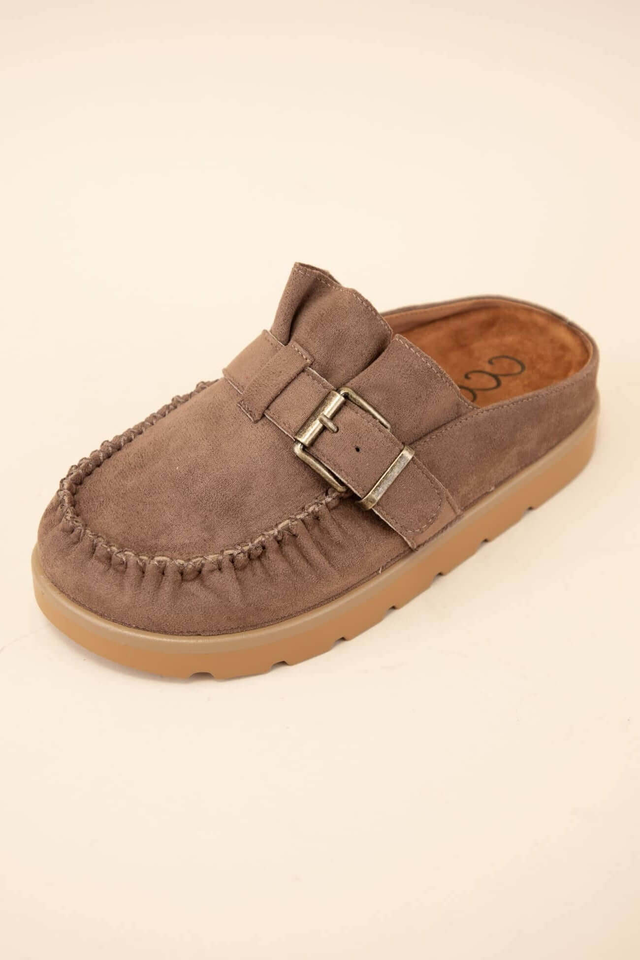 LAIDBACK LUXE SLIDES (mocha) - Chic slip-on moccasin with ruffle design and comfortable fit.