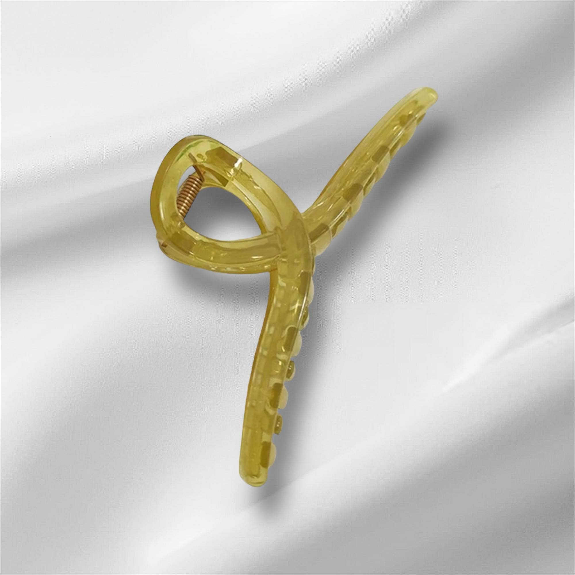 Large translucent yellow Hold Me Softly hair clip for thick, long, or wavy hair styling.