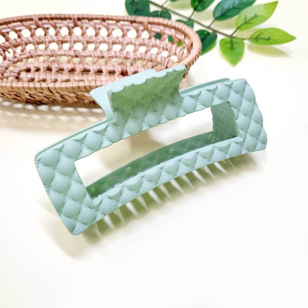 Everyday Luxe XL Hair Clip in soft mint green with embossed quilted texture, perfect for thick or curly hair.