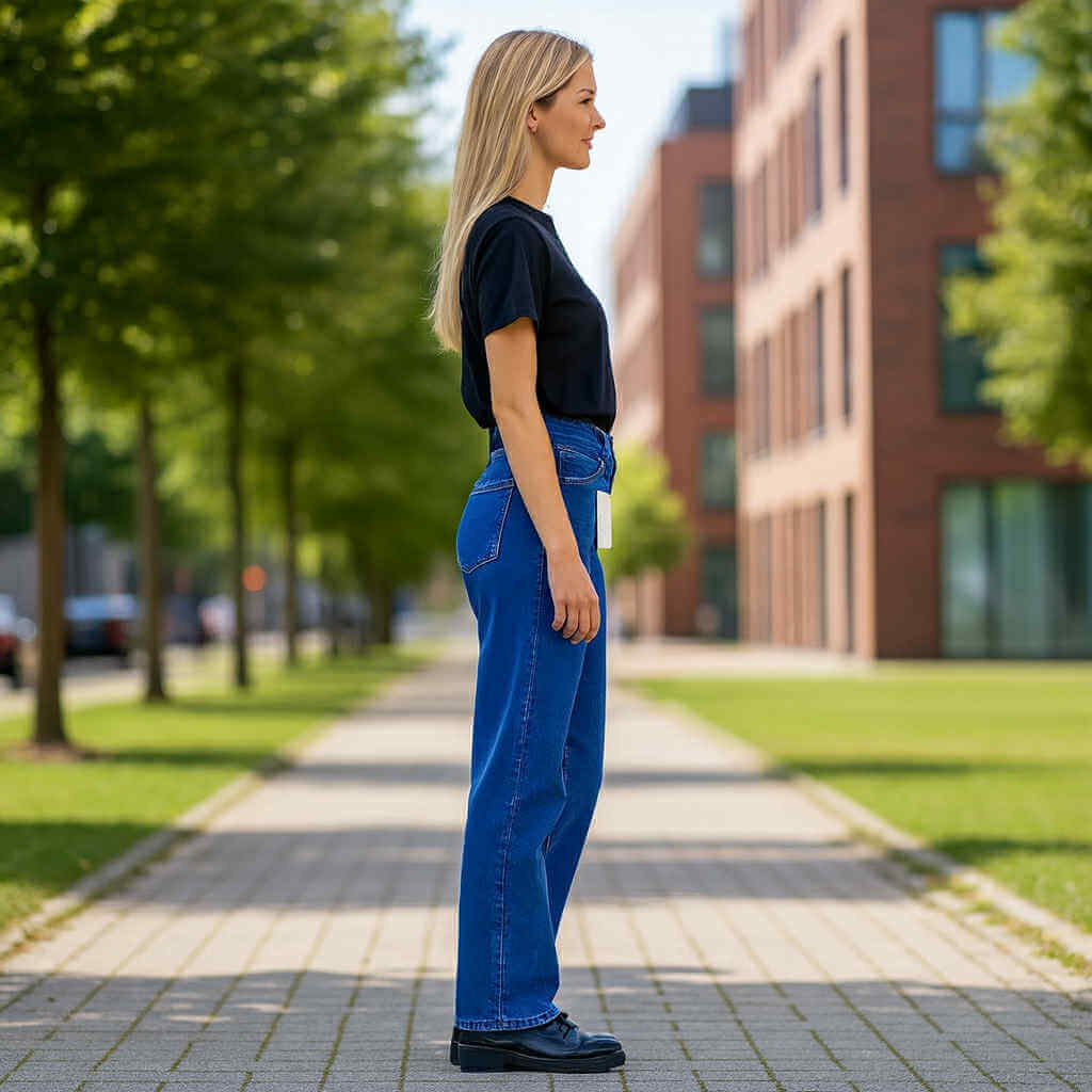 LILA HIGH RISE DAD JEANS showcased on a model, featuring a high rise fit and a classic style in a stylish urban setting.