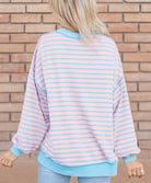 Back view of the SALTWATER TAFFY TOP featuring soft pink and aqua stripes, perfect for a stylish casual look.