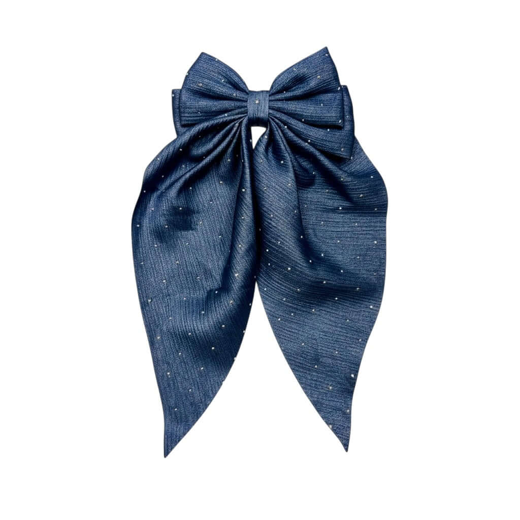 DAZZLE DARLING HAIR BOWS (6 colors) - oversized navy bow with rhinestone accents for a sparkling look.