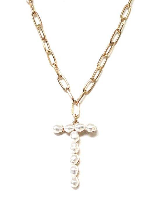 PEARL ESSENCE MONOGRAM NECKLACE with freshwater pearls and gold-tone chain by Avenue Zoe.