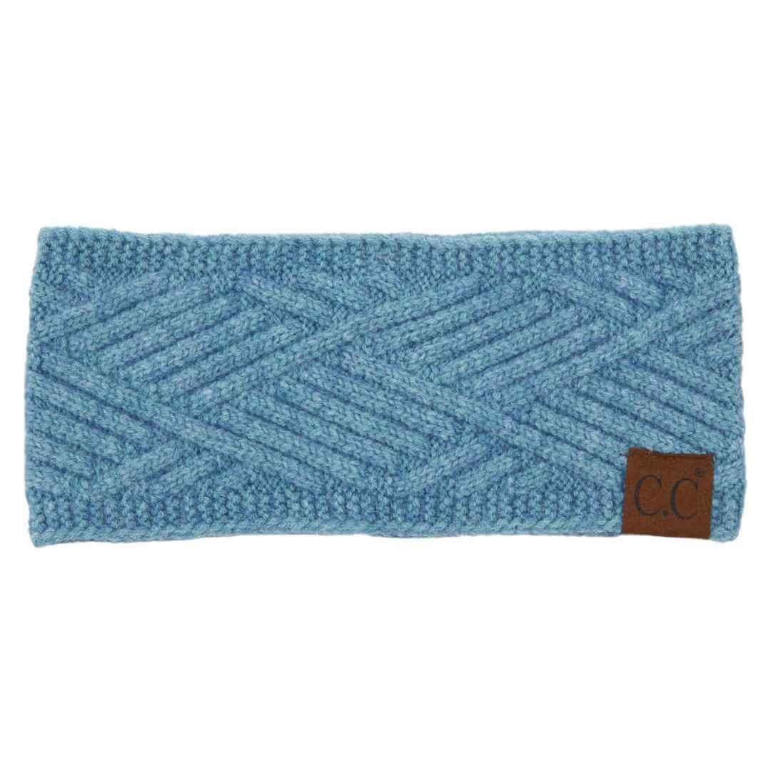 C.C. Riley CrissCross Head Wrap in blue with a stylish crisscross pattern, perfect for winter warmth and fashion.