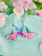 LOVER ERA BUTTERFLY Earrings, 1.75" long, acrylic, colorful floral design, statement jewelry, perfect accessory.