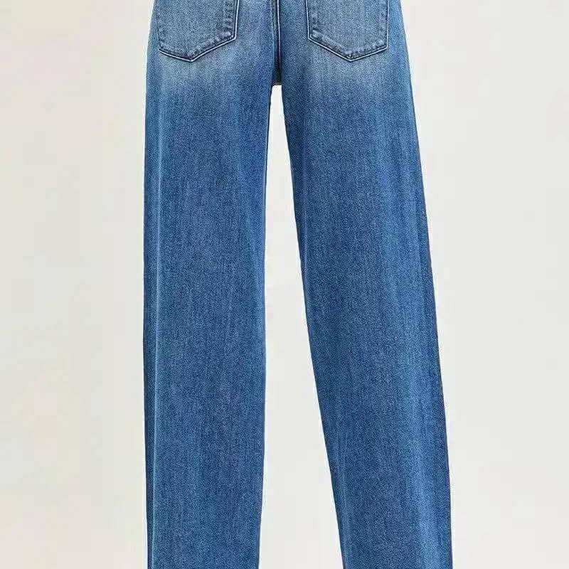 Back view of RISEN KAI WIDE LEG JEANS showcasing relaxed wide leg fit and premium denim material.