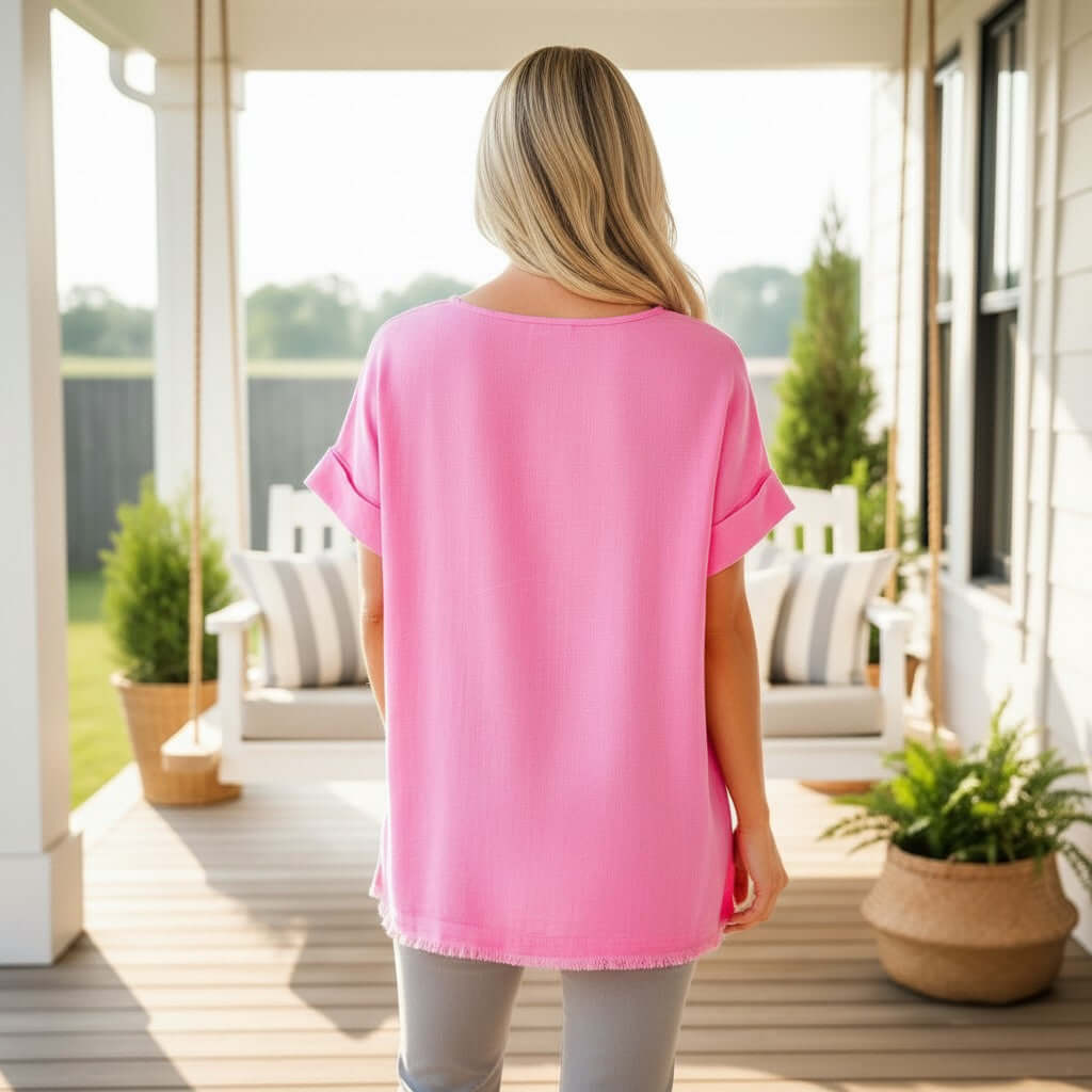 INNER GLOW TOP - Umgee in vibrant pink, lightweight linen blend, perfect for everyday style.