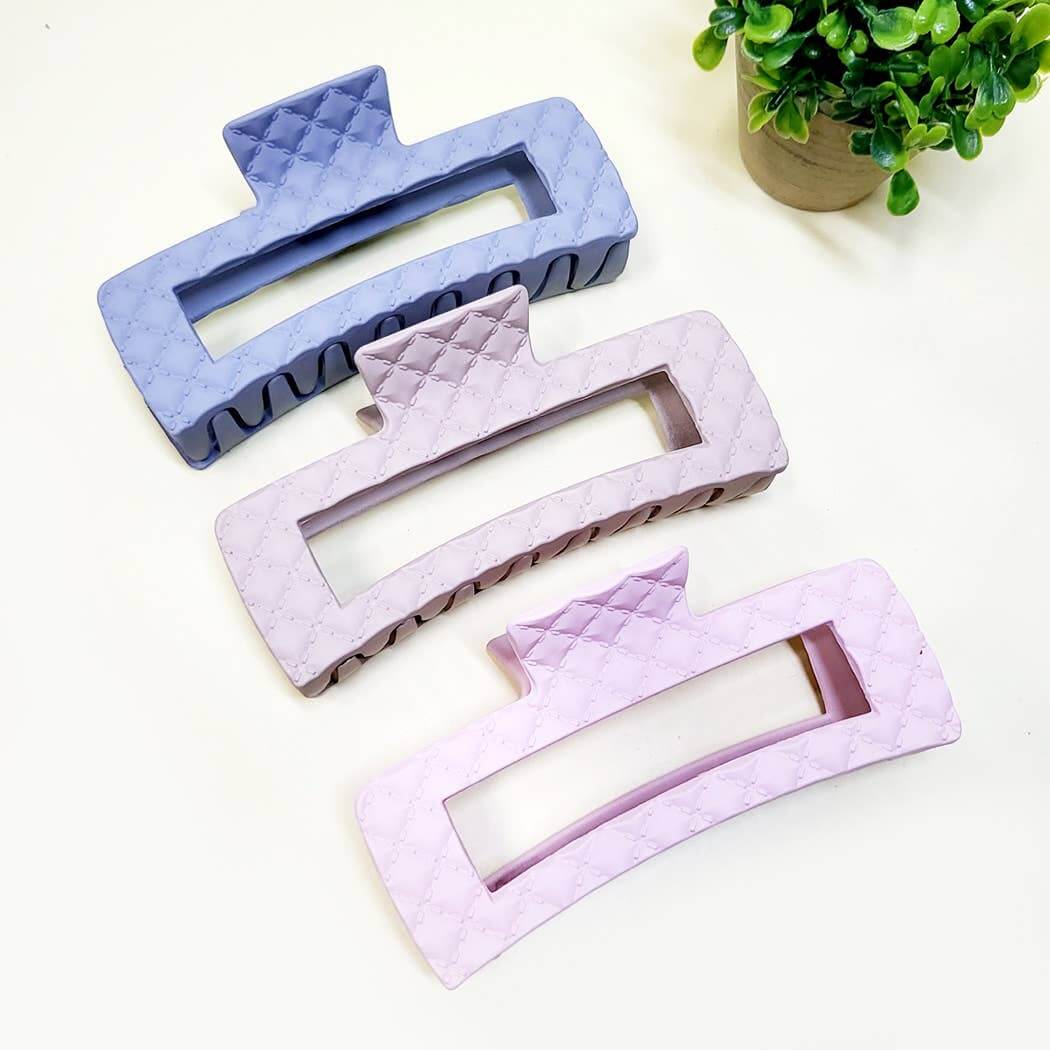 Everyday Luxe XL quilted hair clips in purple and pink matte finish for comfortable styling.