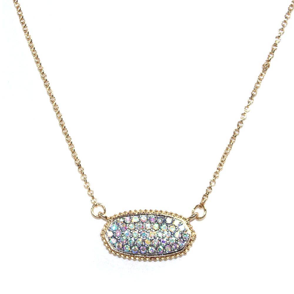 Druzy oval pendant necklace in gold with sparkling textured stone, perfect for elegant occasions.
