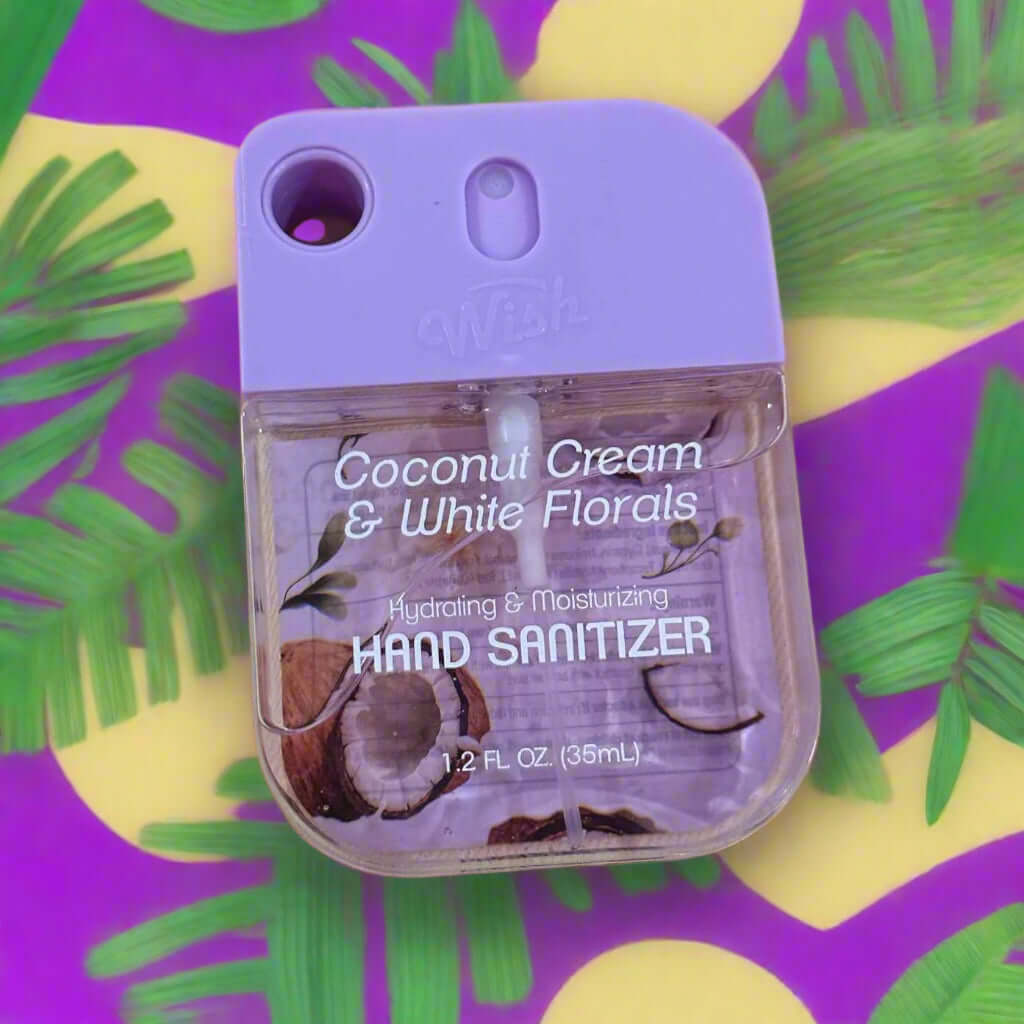 WISH Hand Sanitizer in Coconut Cream & White Florals, 35 ml, hydrating and moisturizing formula for clean hands.