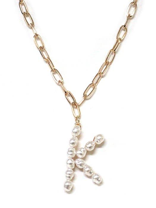 Pearl Essence Monogram Necklace by Avenue Zoe with freshwater pearls and gold-tone chain.