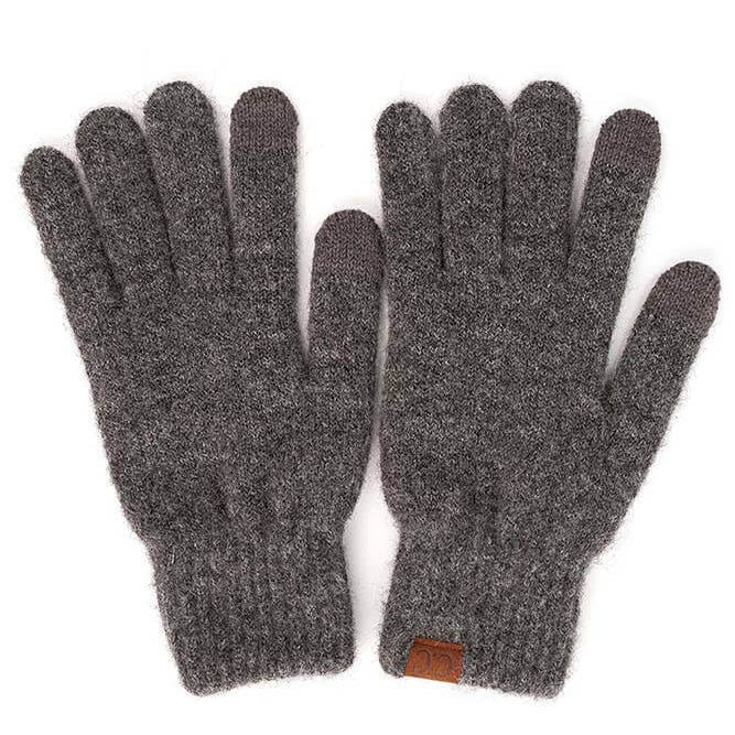 C.C. winter gloves in heather gray, made of soft recycled polyester for ultimate warmth and comfort.