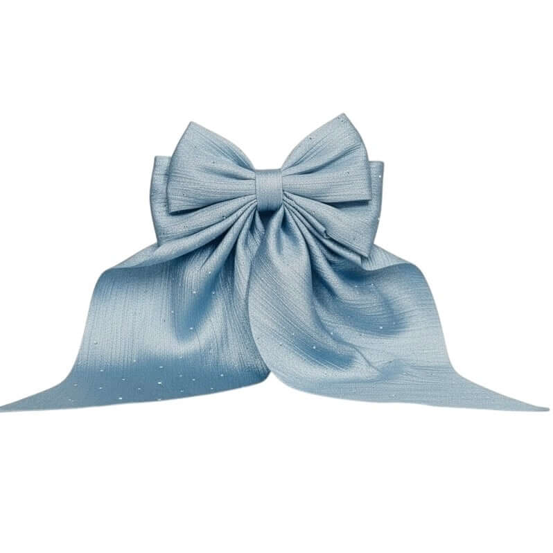 DAZZLE DARLING HAIR BOWS (6 colors) - Light blue oversized hair bow with rhinestone accents.