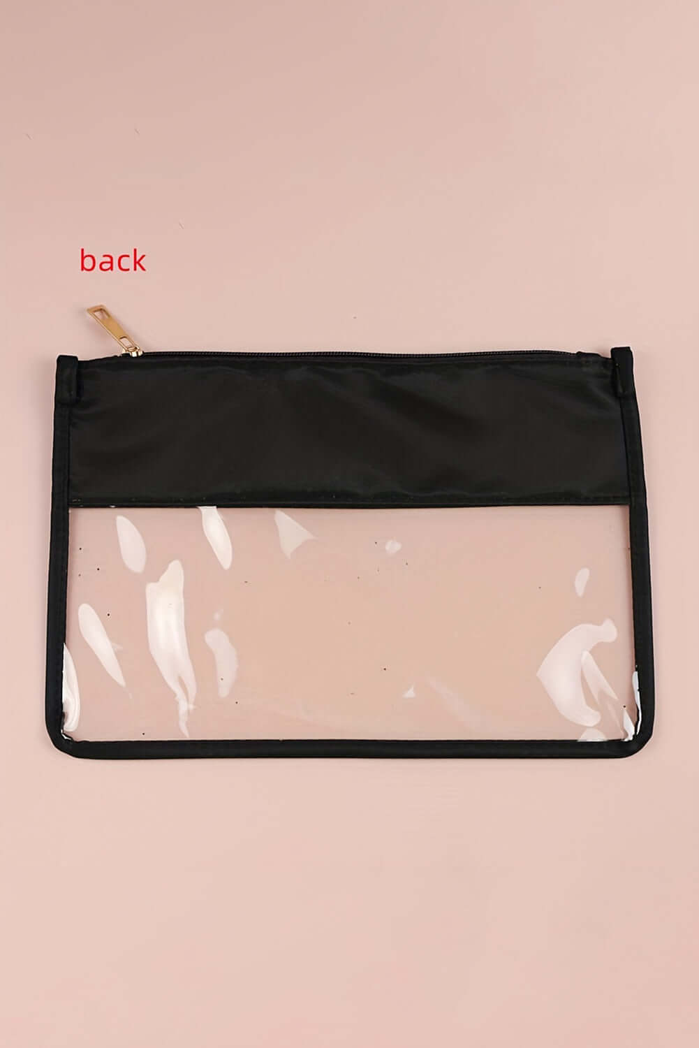 Back view of In My Teacher Era clear zipper pouch showcasing a sleek black design and transparent panel for easy visibility.