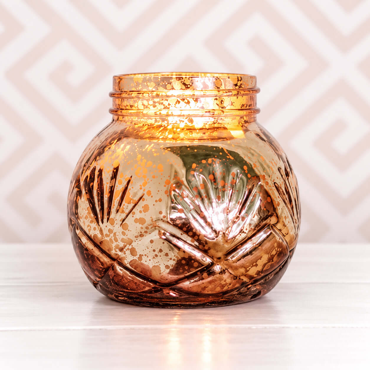 SWEET GRACE CANDLE - ANTIQUE GOLD in an elegant distressed mercury glass jar, perfect for home decor.