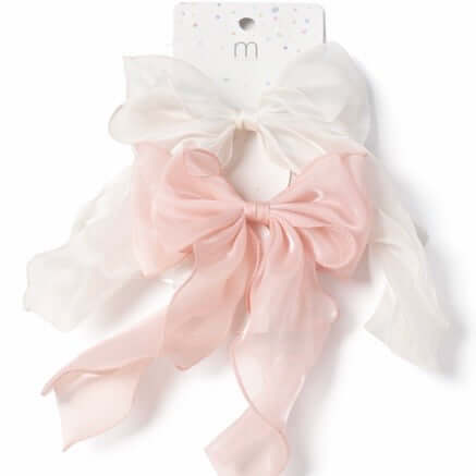 PRETTY PAIR ORGANZA HAIR BOW SET featuring soft pink and white organza bows on a card.