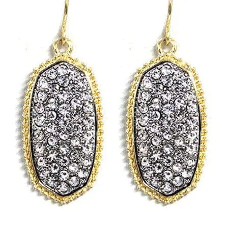 Pave Rhinestone Drop Earrings in oval hexagon shape, adorned with shimmering rhinestones for dazzling sparkle.