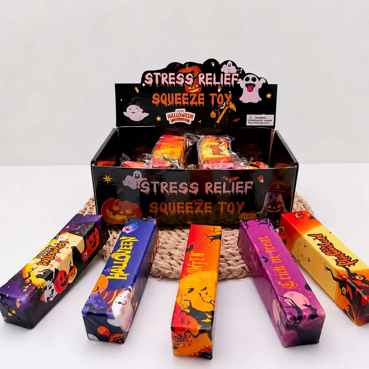 HALLOWEEN BUTTER SQUISHY stress relief squeeze toys in colorful spooky packaging.