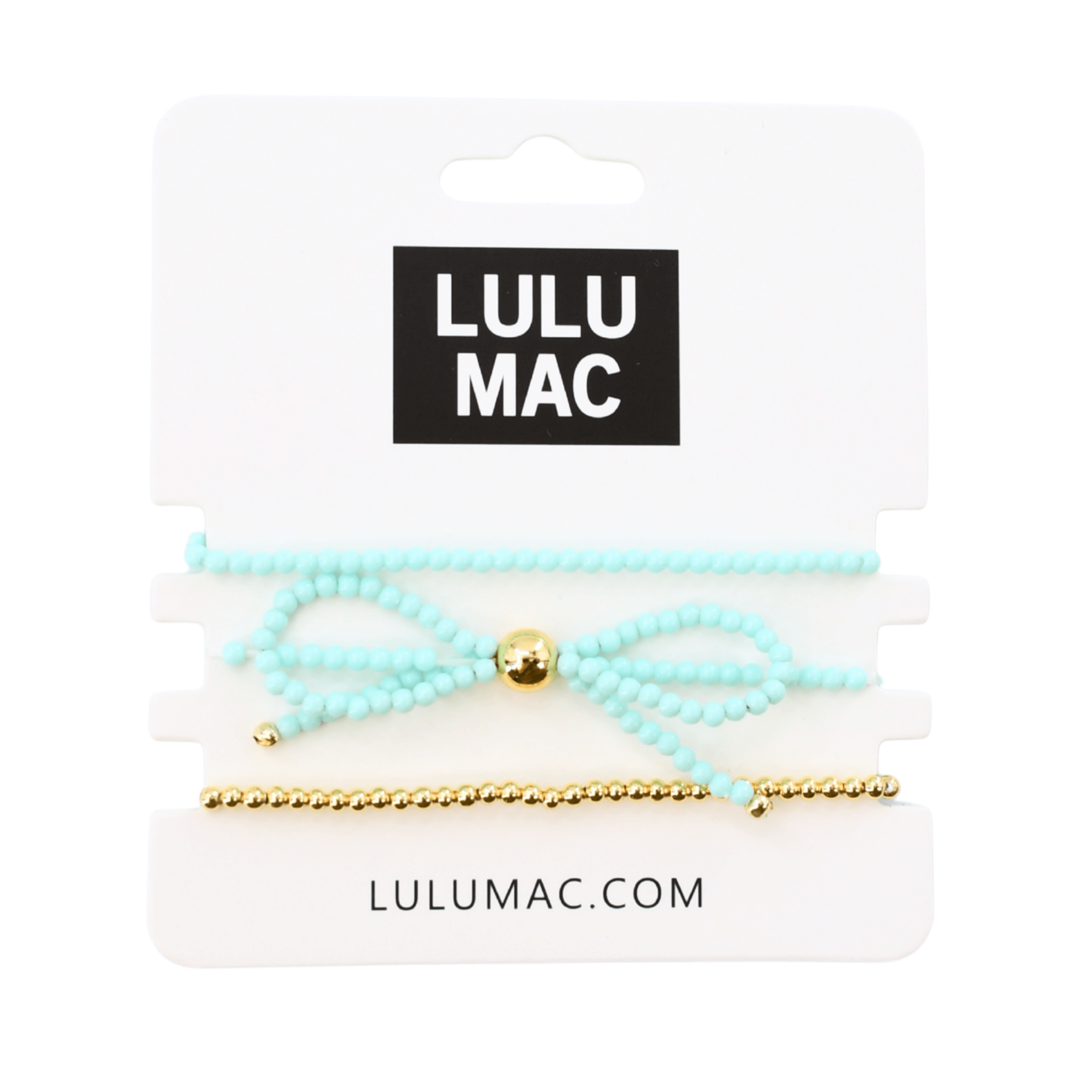 LULU MAC - Love Ties Bracelet Set featuring aqua beaded bracelet with gold accents, super cute and will go with anything.