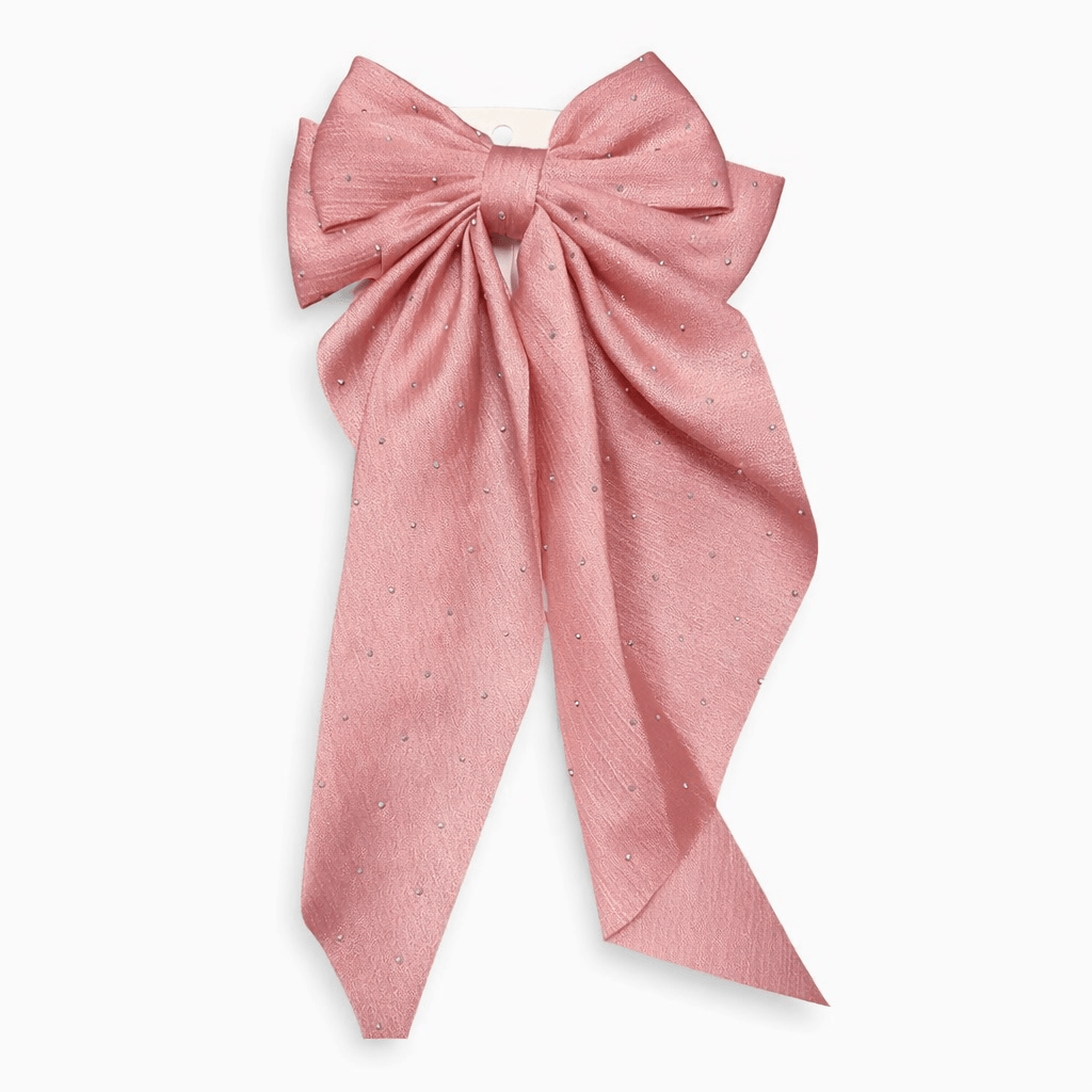 DAZZLE DARLING HAIR BOWS (6 colors) in soft pink with rhinestone accents, perfect for adding sparkle to your hairstyle.
