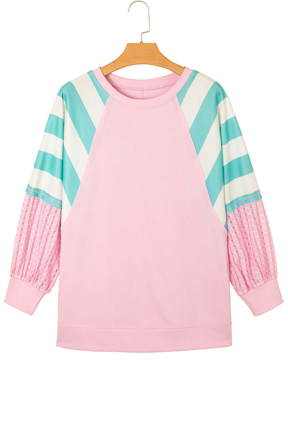 SWEET ESCAPE TOP featuring a colorful striped colorblock design in pastel tones and a loose pullover fit.
