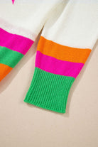 Close-up of the STARSTRUCK SWEATER showcasing vibrant colorblock stripes in green, pink, orange, and white.