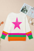 Back view of STARSTRUCK SWEATER with vibrant colorblock stripes and a bold pink star design.