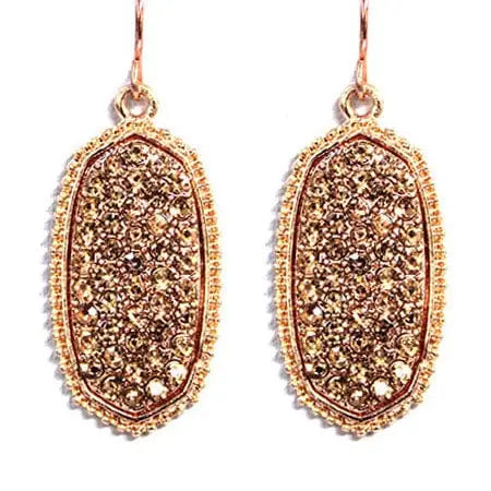 Pave Rhinestone Drop Earrings in oval hexagon shape, sparkling with gold accents, perfect for casual and formal wear.