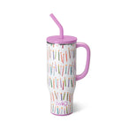 MAKE A WISH 30 oz - SWIG Mega Mug with colorful candle design and straw, perfect for celebrations and hydration.