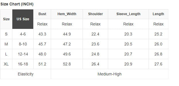 Size chart for the Teal We Meet Again Crewneck showing US sizes and measurements in inches.
