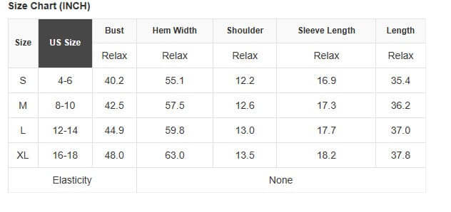 Size chart for Mint Mosaic Dress showing US sizes S to XL with measurements in inches.