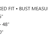 Bust measurements for SWEET TALK JACKET: Small 46", Medium 48", Large 50", XL 52"