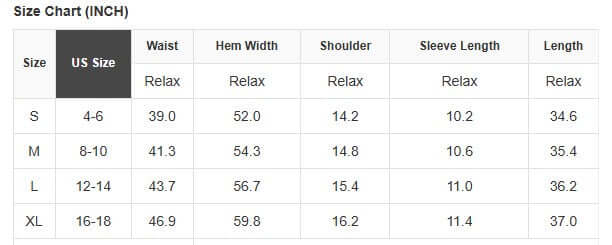 Size chart for SWEETWATER BREEZE DRESS, including measurements for small to extra large.