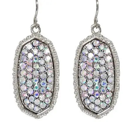 Dazzling pave rhinestone drop earrings in an oval hexagon shape, perfect for any occasion.