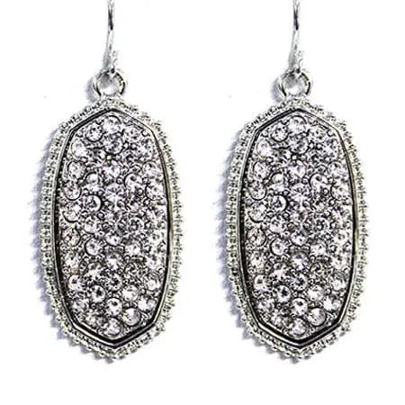 Pave rhinestone drop earrings in oval hexagon shape, sparkling with shimmering stones for elegance and style.
