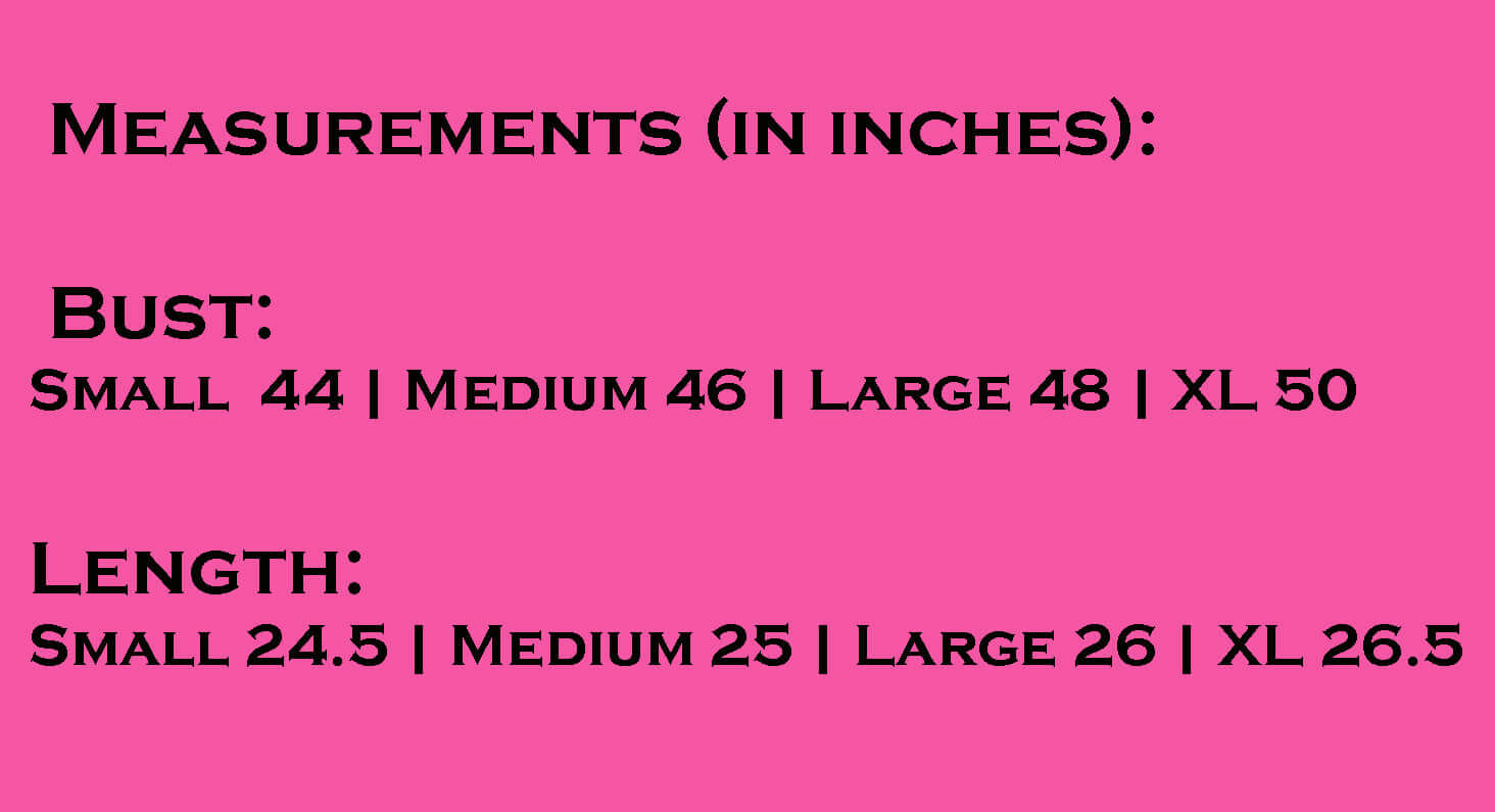 Measurements for WILD CRUSH TOP - Lovely Melody showing bust and length for sizes Small to XL.