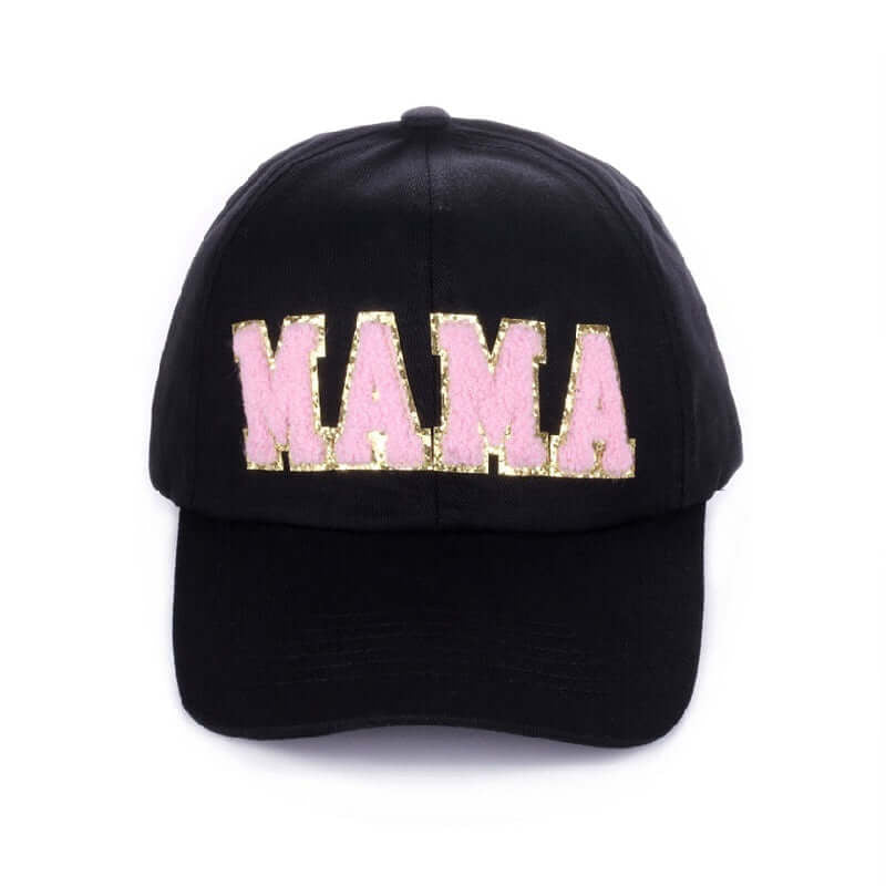 MAMA CHENNILLE PATCH HAT - Zenana (4 colors) in black with pink chenille letters