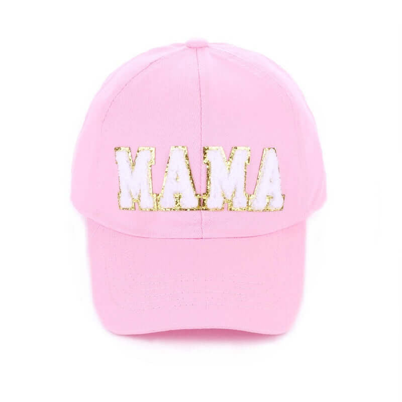 MAMA CHENNILLE PATCH HAT - Zenana (4 colors) in pink with a bold chenille 'MAMA' patch.