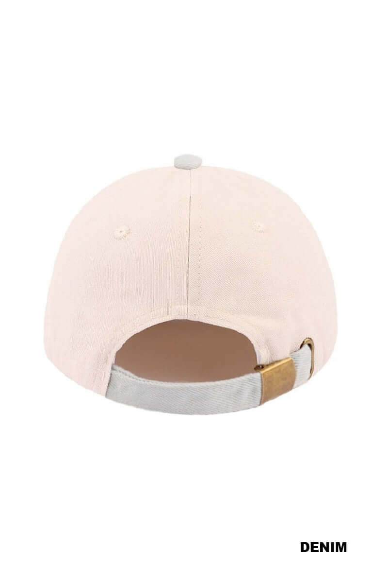SORRY ABOUT MY HUSBAND HAT (6 colors) back view showing cream color and stylish adjustment strap.